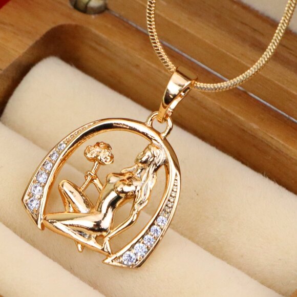 "Zodiac-Inspired Rose Gold Pendant with Elegant Female Figure, XPPT1260 - Picture 1 of 13